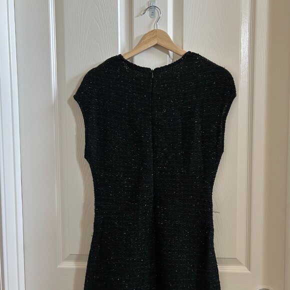 Zara Black Shiny Metallic Thread Midi Dress Ruched Waist Short Sleeve SZ L - Picture 4 of 6